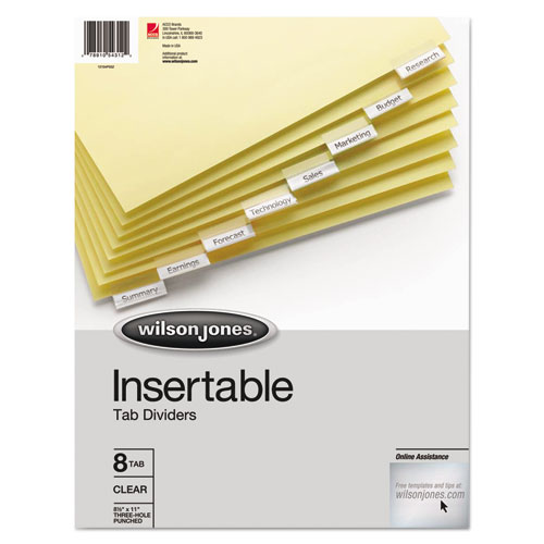 Insertable Tab Dividers, 3-Hole Punched, 8-Tab, 11 x 8.5, Buff, 1 Set White Tab