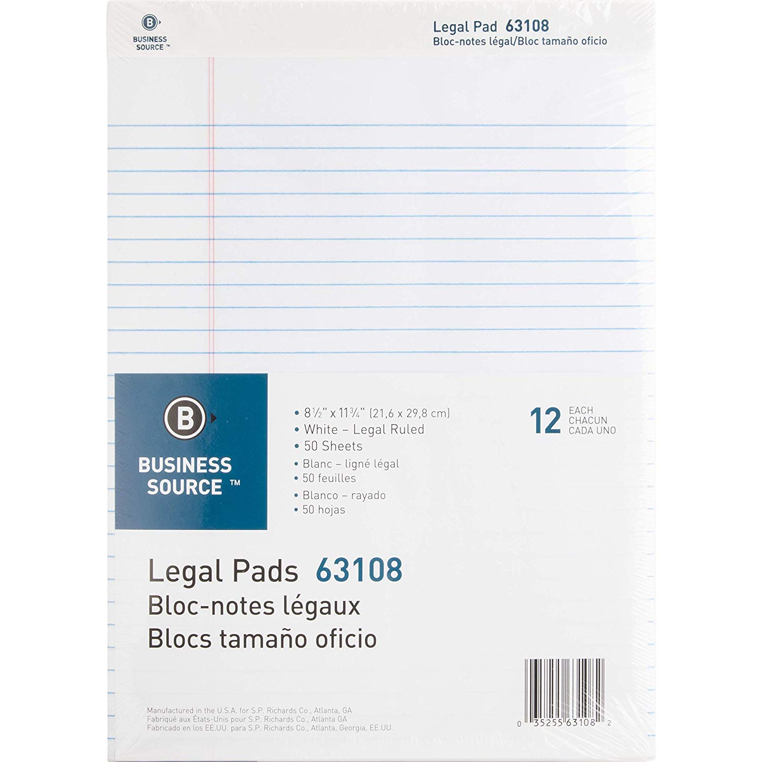 Business Source Note Pad Legal Letter  Size White 8.5x 11, 50 sheets.