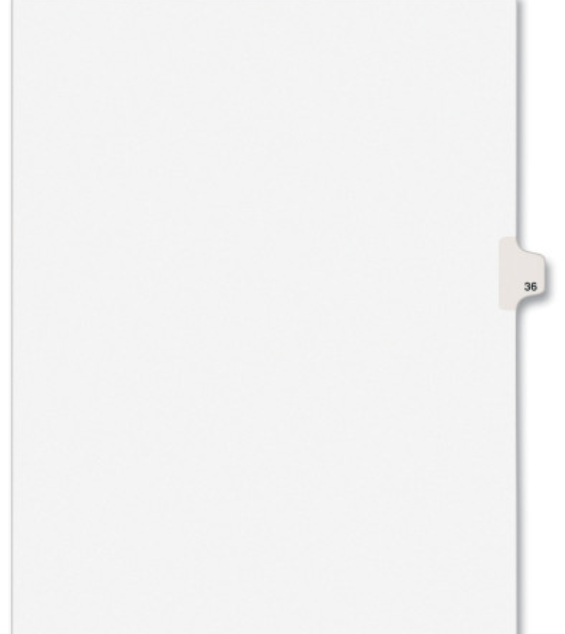 Exhibit Tab Index Dividers, Avery  #36, 11 X 8.5, White, 25/pack,