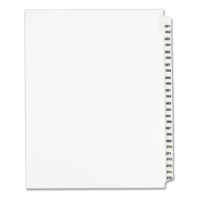 Exhibit Tab Index Dividers, Avery 351 -375, 11 X 8.5, White,