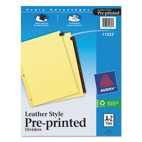 Preprinted Red Leather Tab Dividers with Clear Reinforced Edge, 25-Tab, A to Z, 11 x 8.5, Buff, 1 Set (Discontinued)