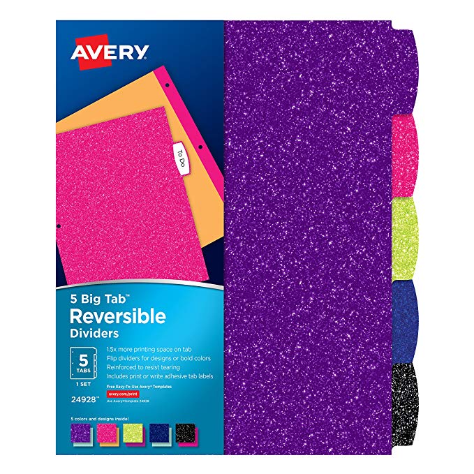 Assorted Glitter Dividers 5-Tab
