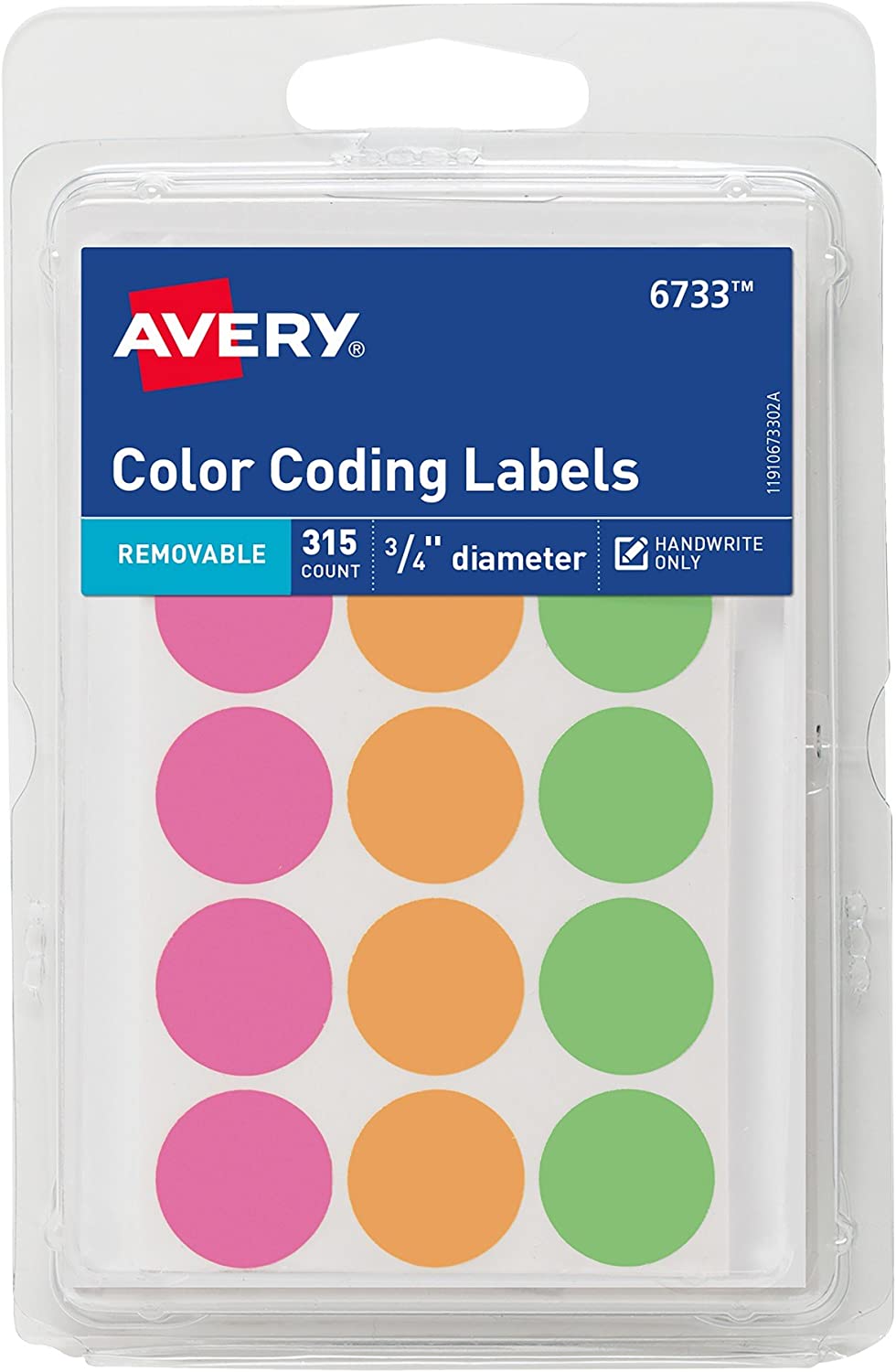 Avery Assorted Neon Color-Coding Labels, Handwrite Only, 3/4" Round, Pack of 36