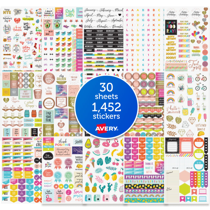 AveryÃ‚Â® Student Planner Stickers Variety Pack, 30 Sticker Sheets, 1,452 Stickers Total