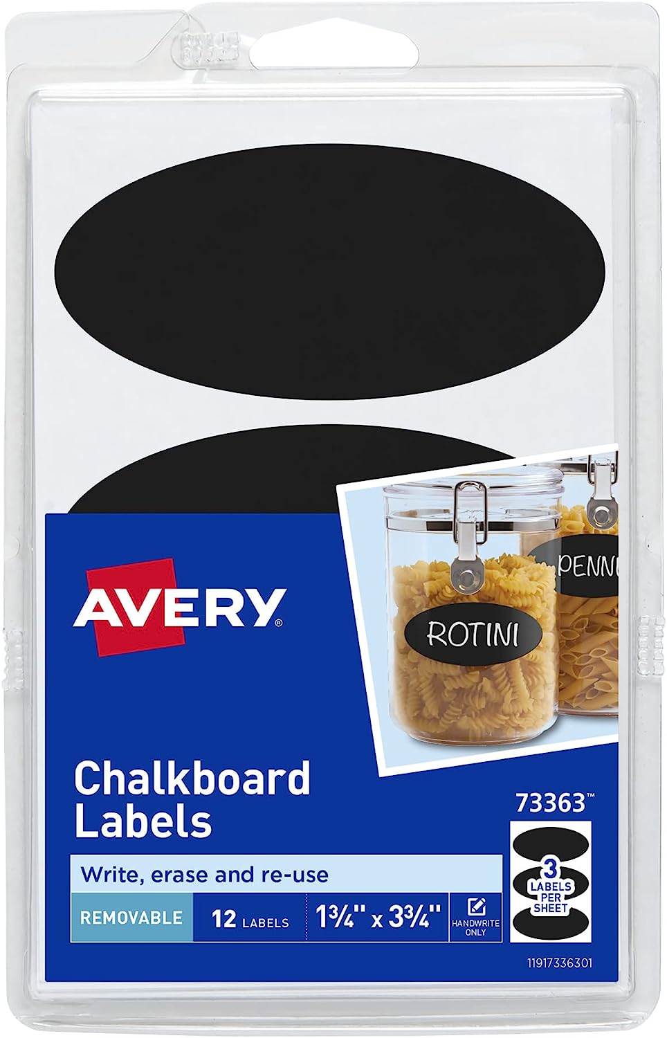 Removable Chalkboard Labels, Adhesive, 3-3/4 x 1-3/4, Pack of 12