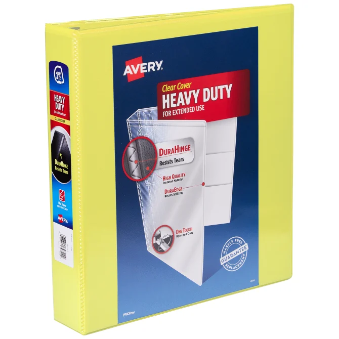 Avery® Heavy-Duty Clear View 3 Ring Binders, 1.5" Binder Slant Rings, 1 Yellow Binder