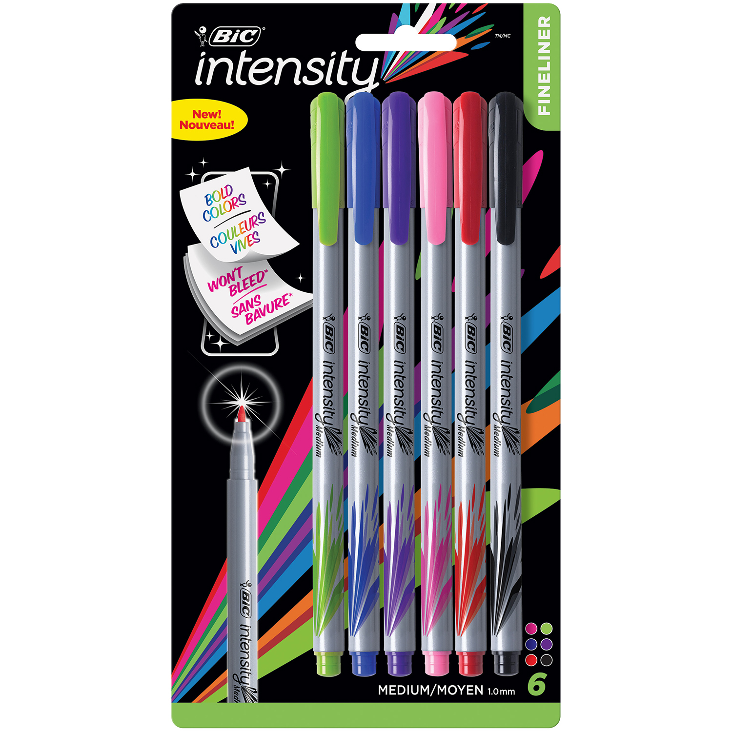 BIC Intensity Permanent Felt Marker Pens, Assorted Colors, Medium 1.0 mm, 6/PK (Discontinued)