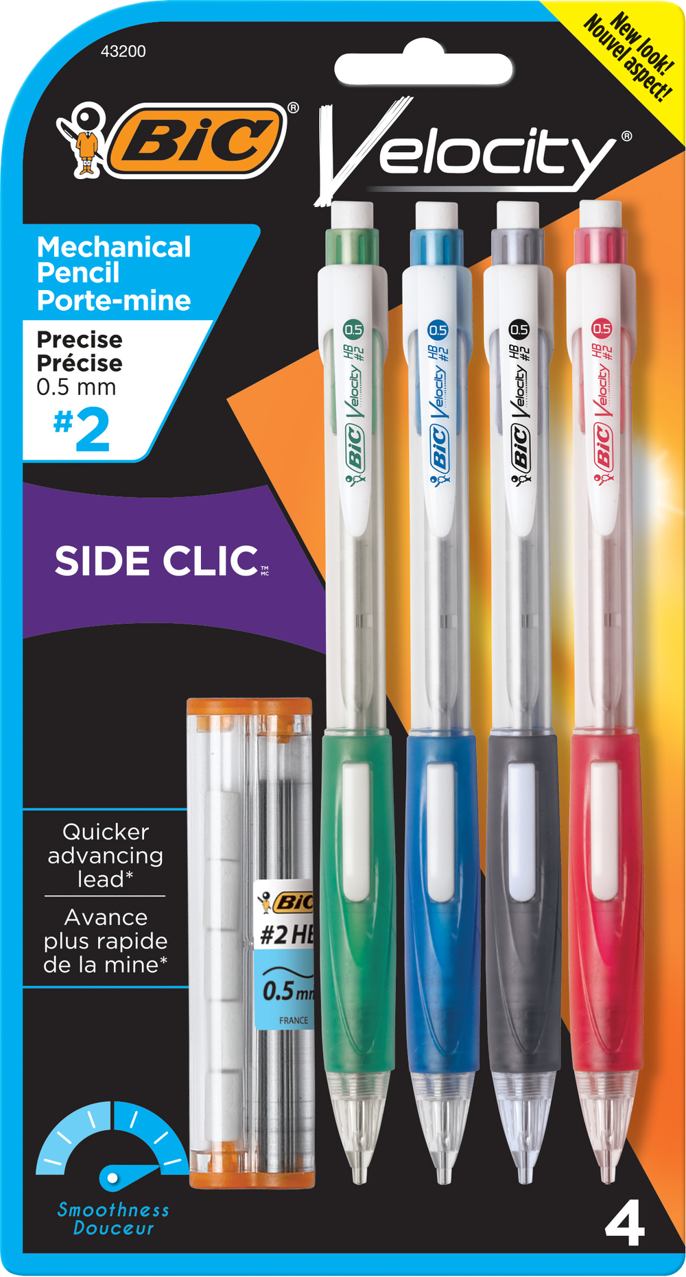 BIC Velocity Side Clic Mechanical Pencil, Fine Point (0.5mm), 4-Count