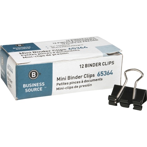 Business Source Fold-back Binder Clips Mini - 0.6" Width - 0.25" Size Capacity - 1Dozen - Black - Steel
