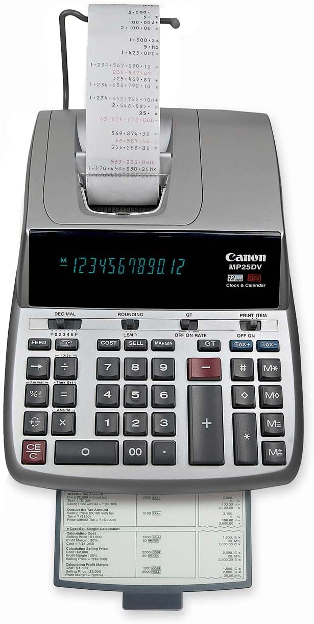 MP25DV 12-Digit Ribbon Printing Calculator, Black/Red Print, 4.3 Lines/Sec
