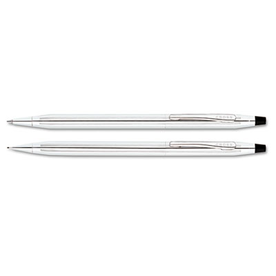 Classic Century Ballpoint Pen and Pencil Set, Medium Black Pen, Black HB Pencil, Chrome/Black Barrel