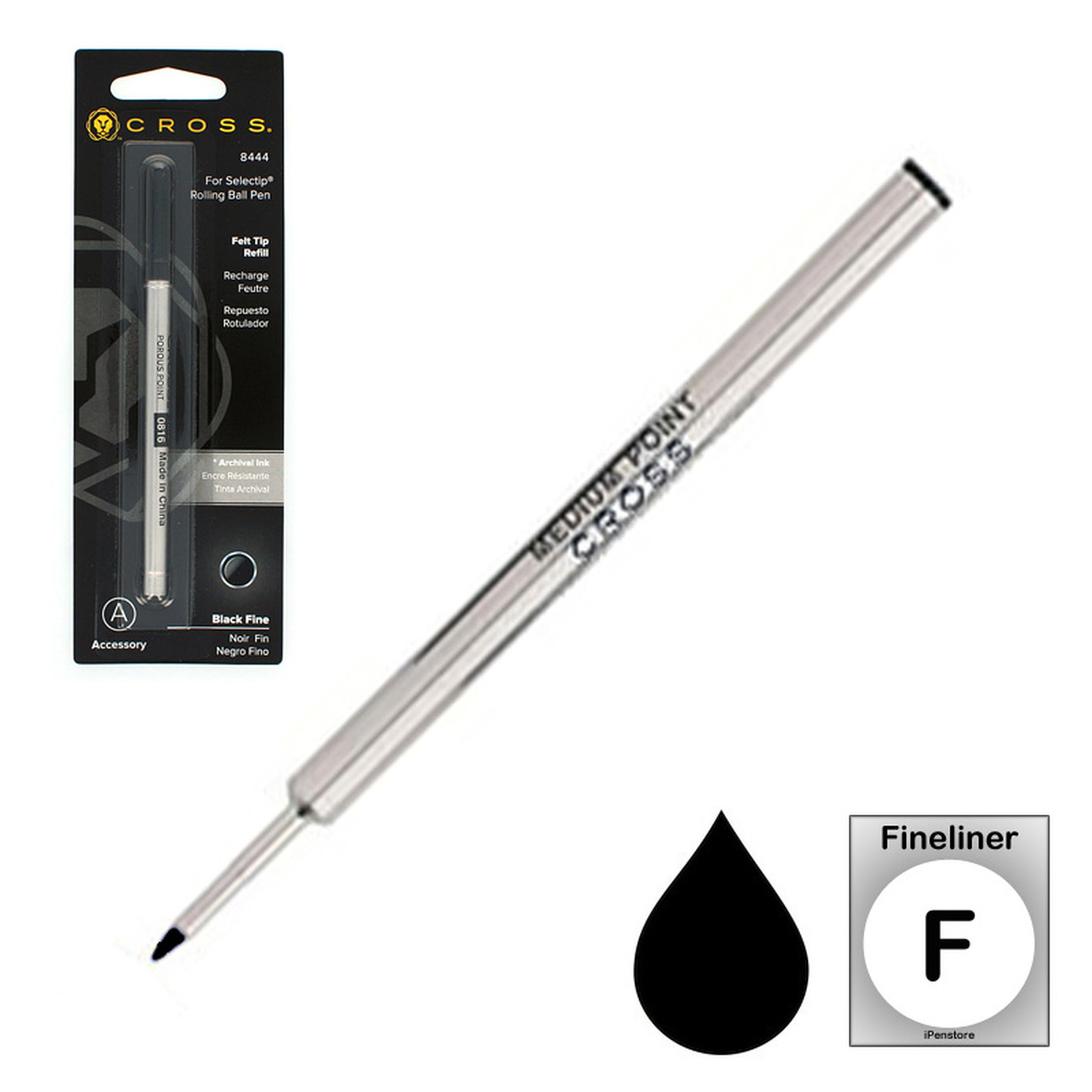 Refill for Cross Selectip Porous Point Pens, Bullet Tip, Fine Point, Black Ink