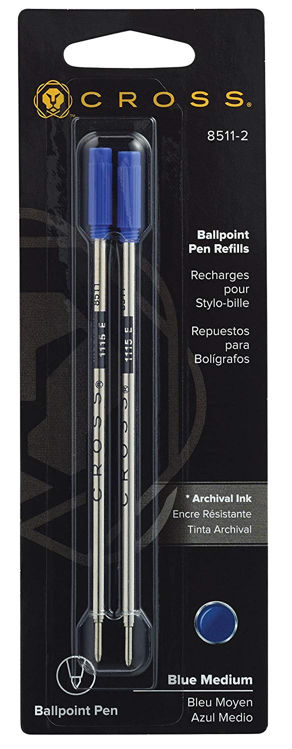 Refill for Cross Ballpoint Pens, Medium Point, Blue Ink, 2/Pack