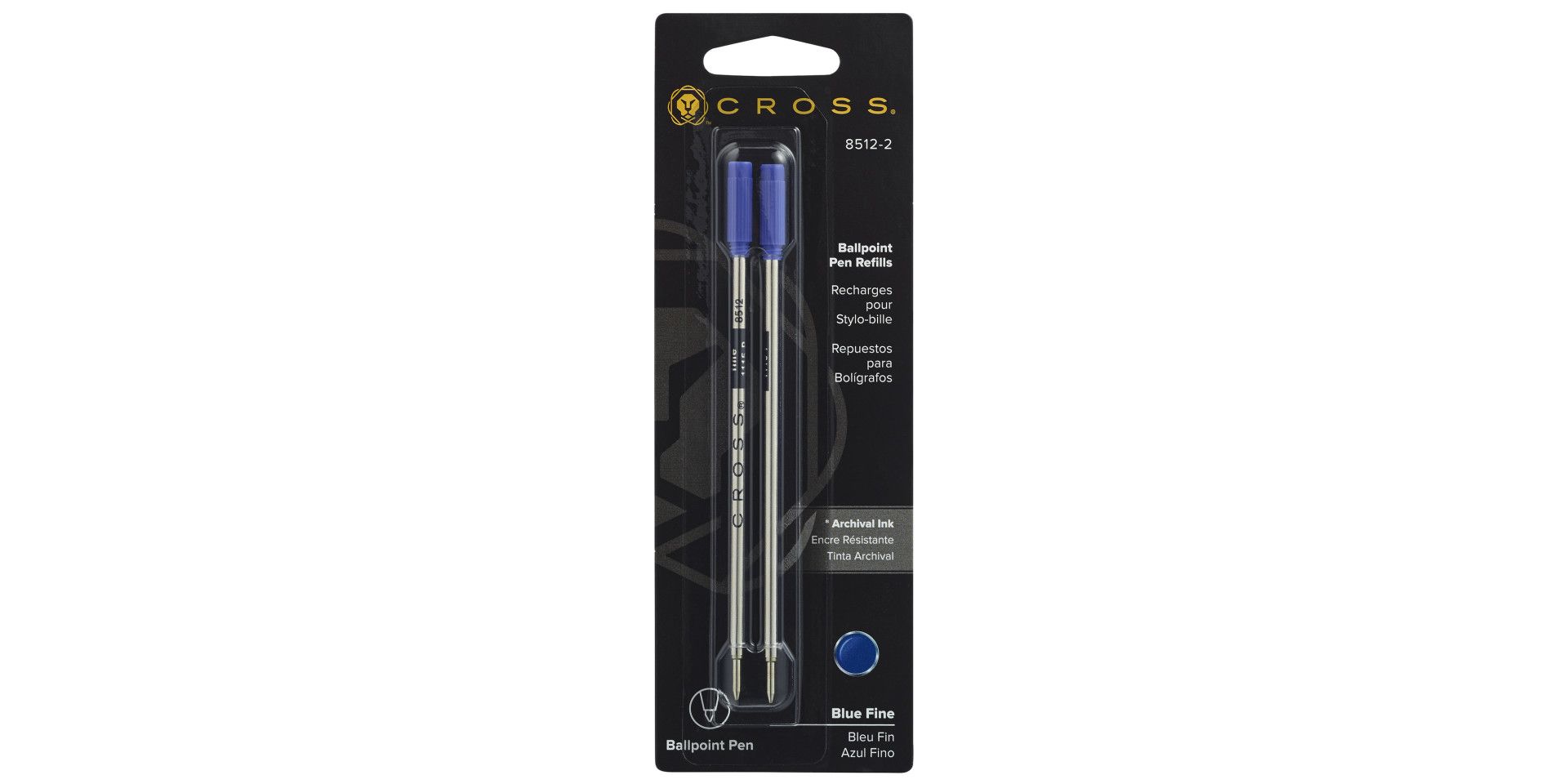 Refill for Cross Ballpoint Pens, Fine Point, Blue Ink, 2/Pack