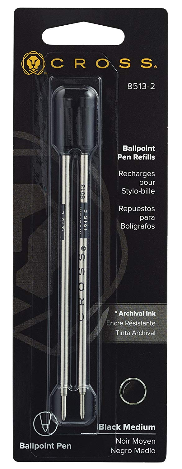 Refill for Cross Ballpoint Pens, Medium Point, Black Ink, 2/Pack