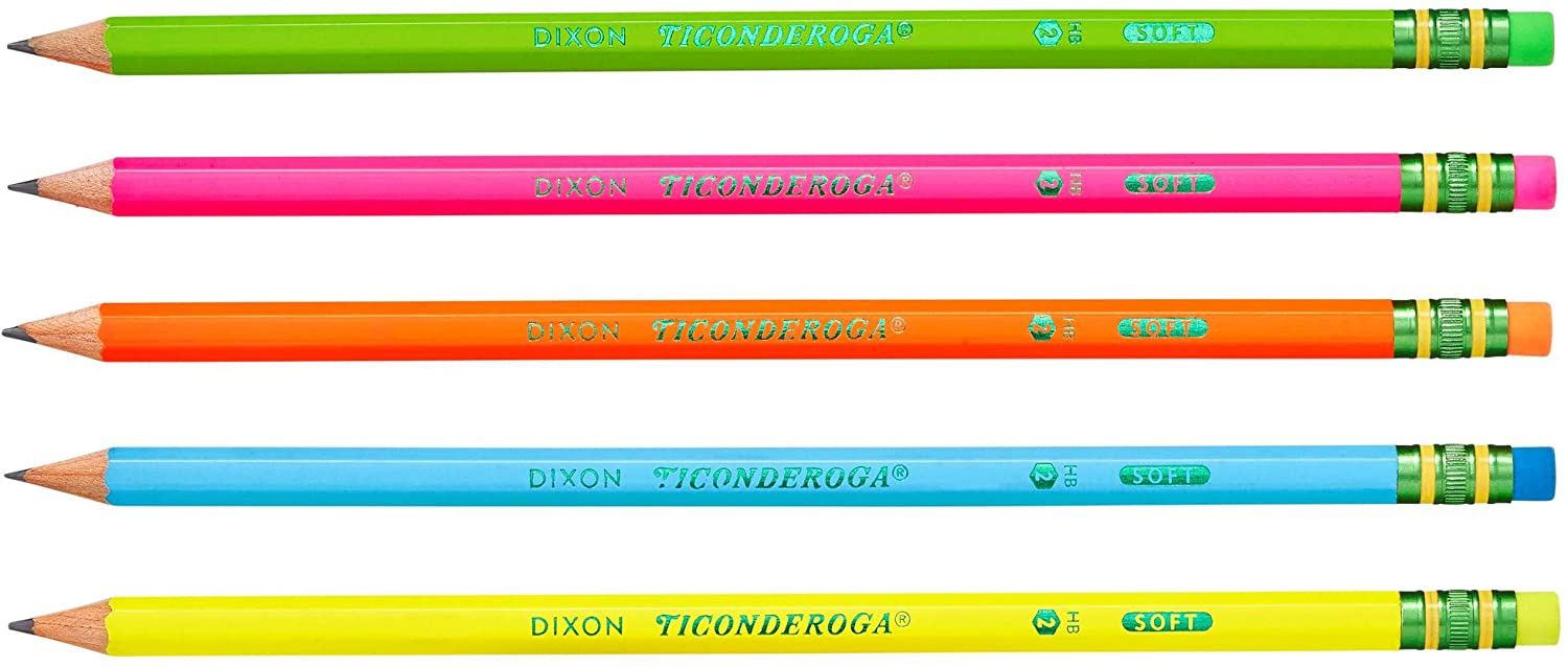 Ticonderoga Pre-Sharpened Pencil, HB, #2, Neon Assorted 10/Pk