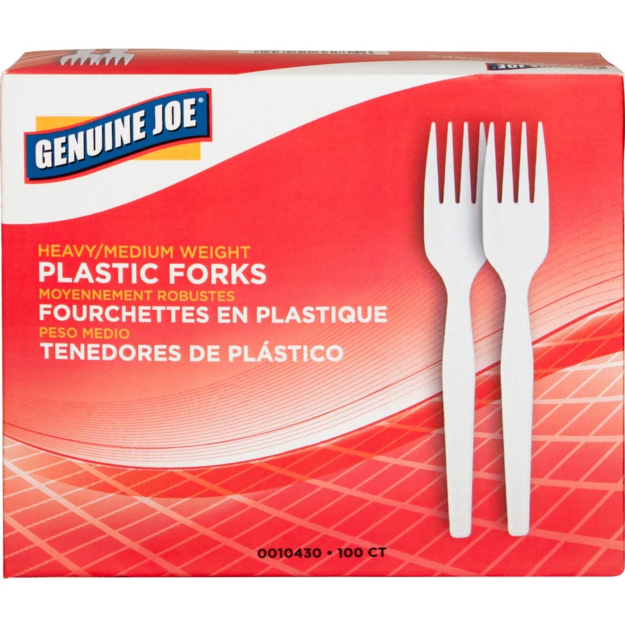 Genuine Joe Heavyweight White Plastic Forks 100/Box - Polystyrene - White