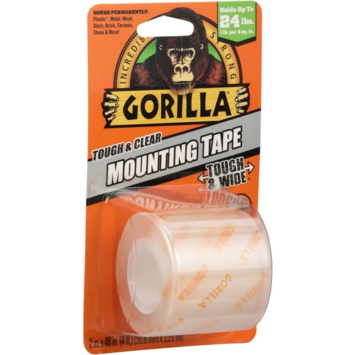 Gorilla Tough & Clear Mounting Tape 4ft x 2", Holds up to 24 lbs.