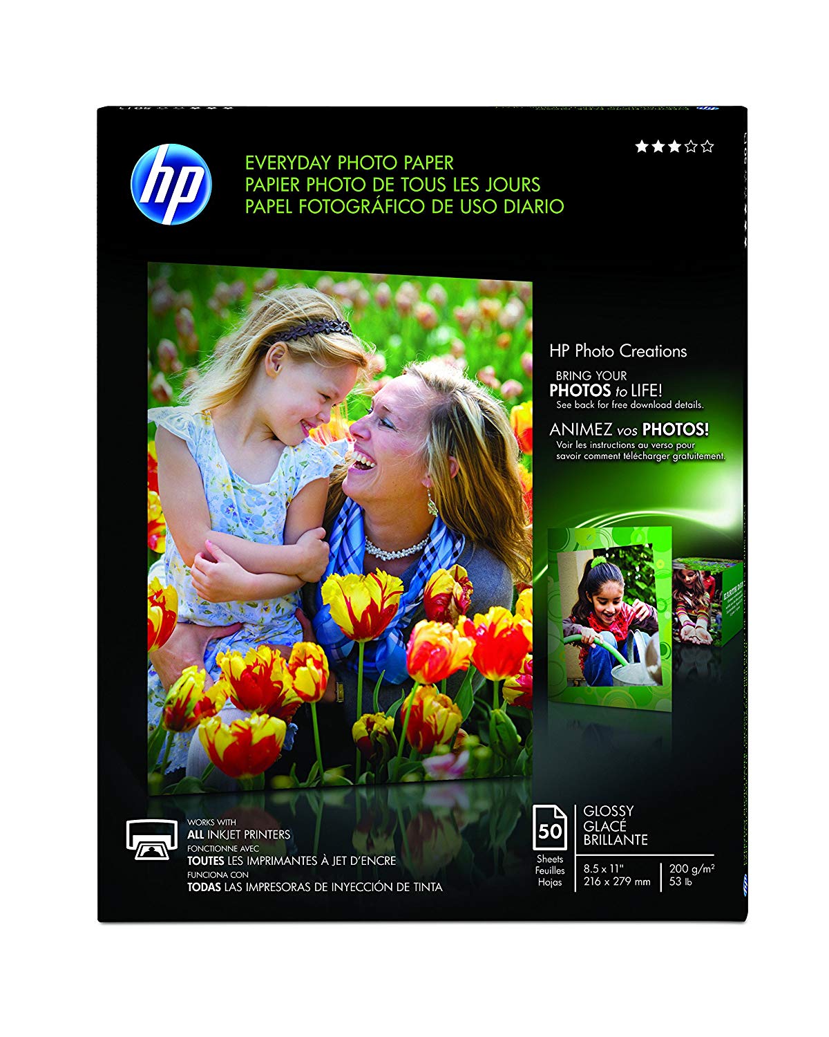 HP Everyday Photo Paper, Glossy, 8.5x11 in, 50 sheets