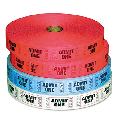 Admit-One Ticket Multi-Pack, 4 Rolls, 2 Red, 1 Blue, 1 White, 2000/roll (Discontinued)