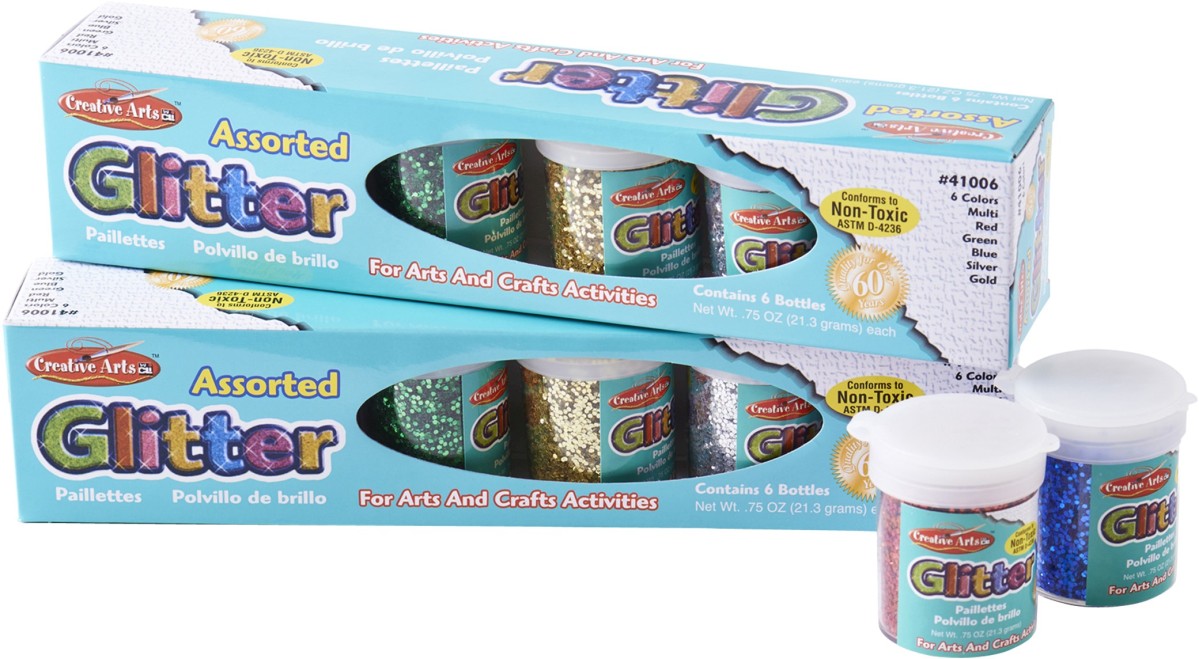 Charles Leonard Glitter Set, Assorted, .75 oz Shaker-Top Jar, 6/set