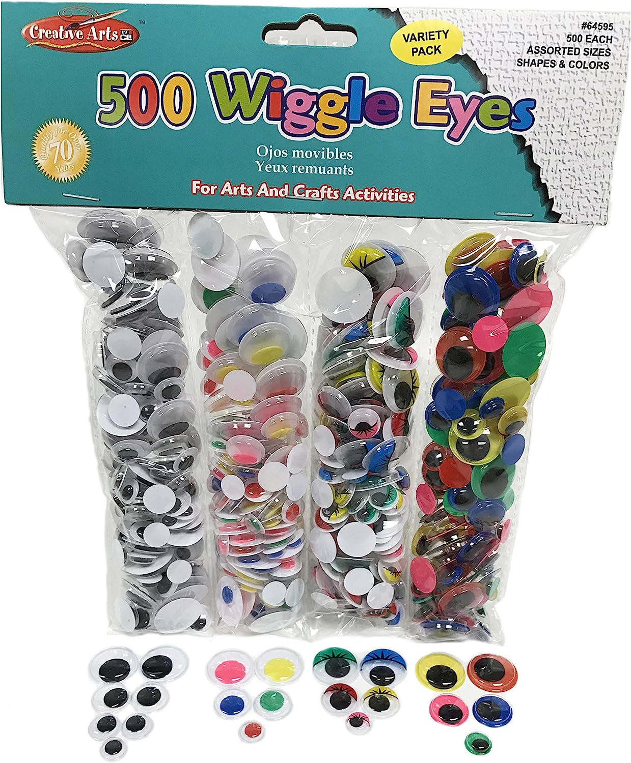 Wiggle Eye Combo Pack, 125 Each of 4 Assorted Styles and Colors, 500/Bag