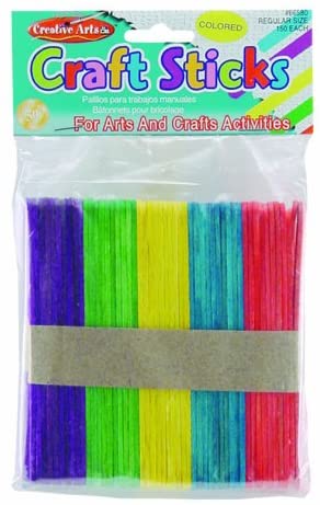 Craft Sticks, Regular Size, Colored, 4 1/2 x 3/8 Inch, 150/Bag