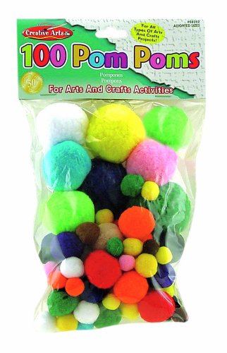 Pom Pons, Bright Hues, Assorted Sizes, 100 Pieces