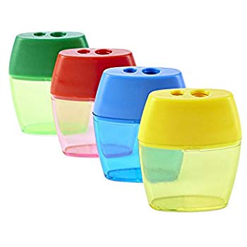 Deluxe Pencil Sharpener, Two-Hole With Receptacle, Assorted Colors