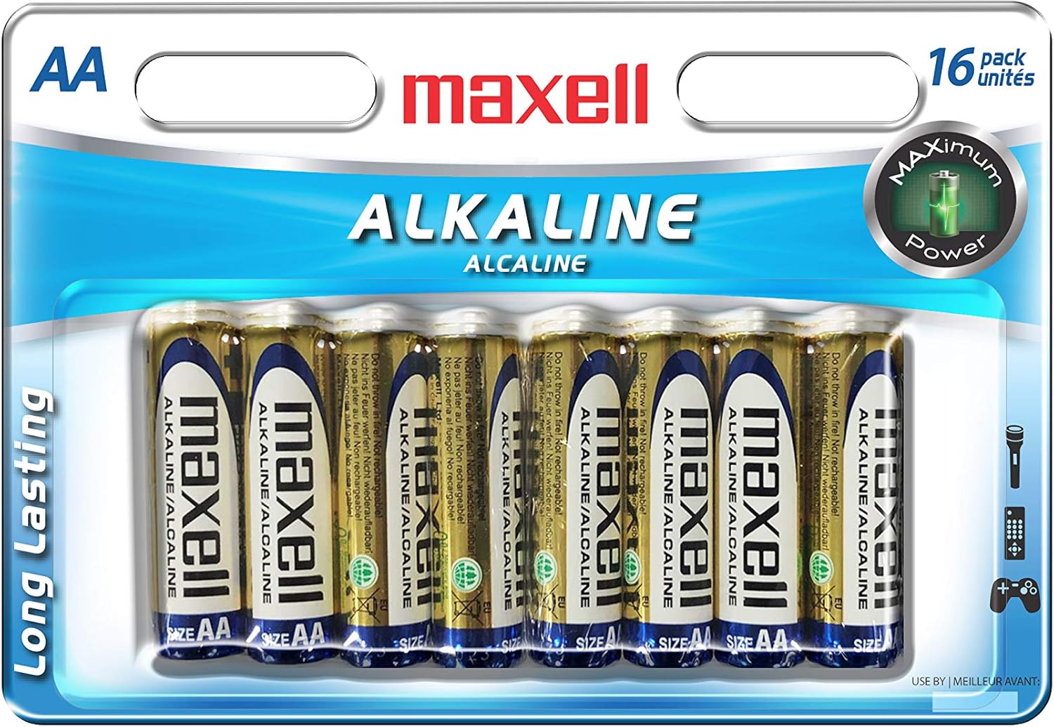 Maxell Ready-to-go Long Lasting and Reliable Alkaline Battery AA Cell 16-Pack with High Compatibility