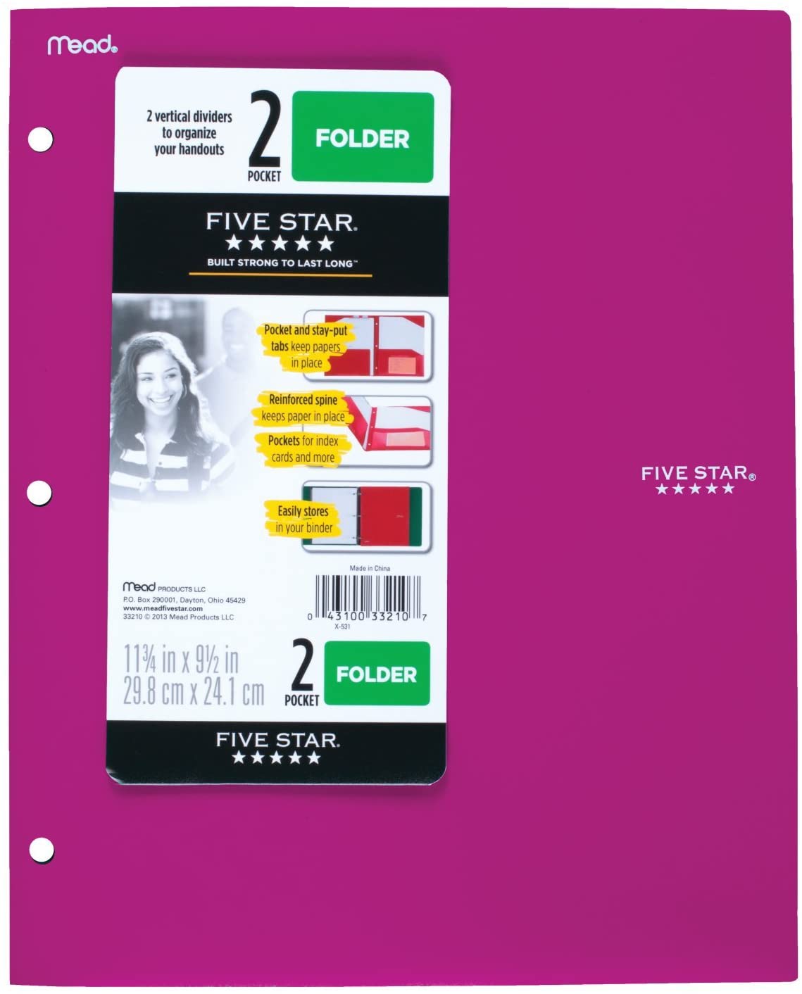 Five Star 2 Pocket Folder, Stay-Put Folder, Plastic, Folders with Pockets,