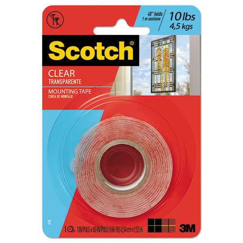 3M Permanent Clear Mounting Tape, Holds Up to 15 lbs, 1 x 60, Clear