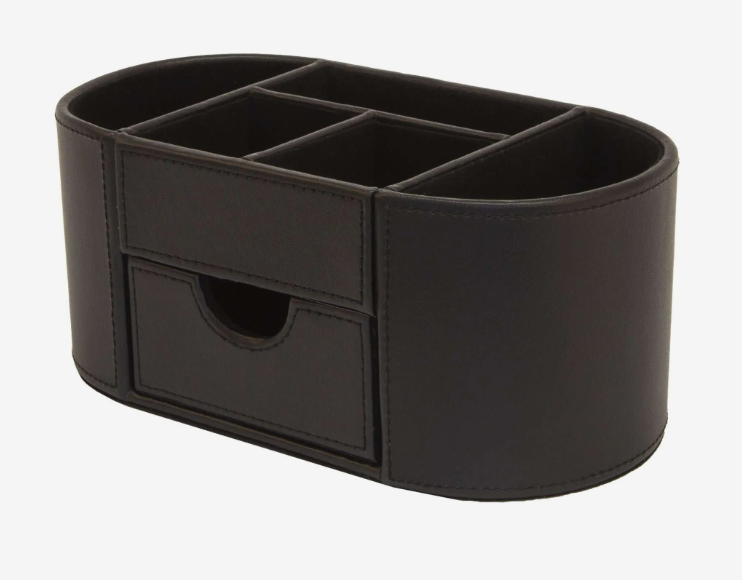 Black Faux Leather Desk Organizer