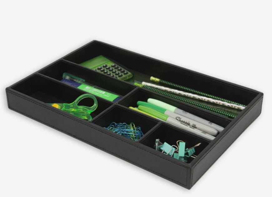 Black Faux Leather Drawer Organizer