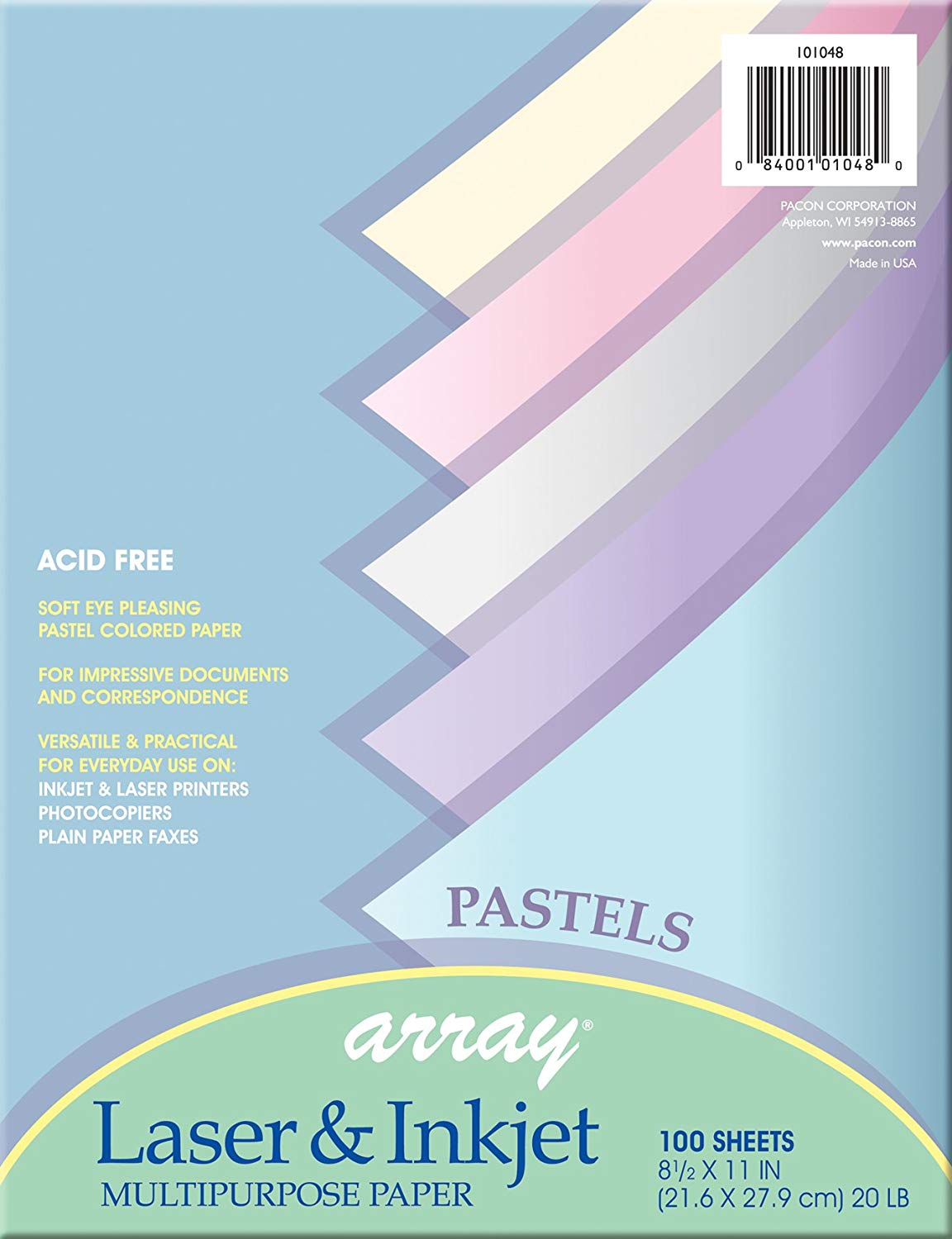 Multi-Purpose Paper 8.5" x 11"Assorted Pastel Colors 100 Sheets 20lb.