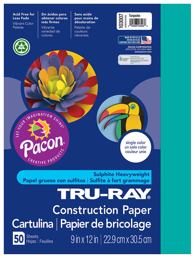 Tru-Ray Construction Paper, 76lb, 9 x 12, Turquoise, 50/Pack