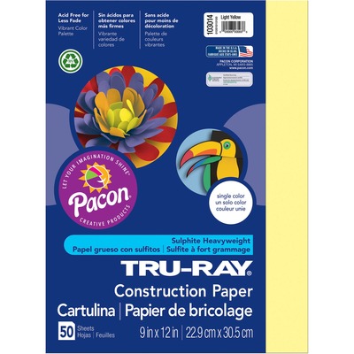 Tru-Ray Construction Paper, 76lb, 9 x 12, Light Yellow, 50/Pack