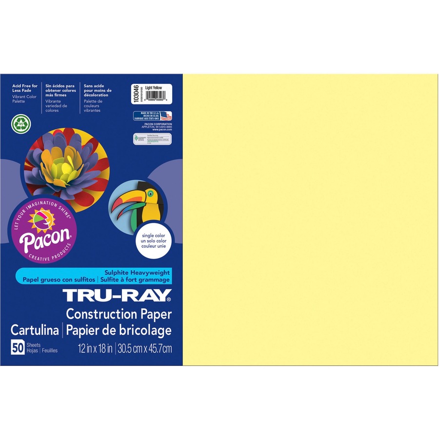 Tru-Ray Heavyweight Construction Paper - 18" x 12" - Light Yellow - Sulphite