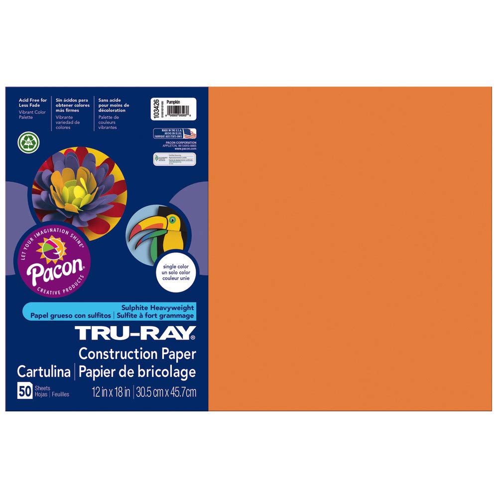 Tru-Ray Construction Paper, 76lb, 12 x 18, Pumpkin, 50/Pack