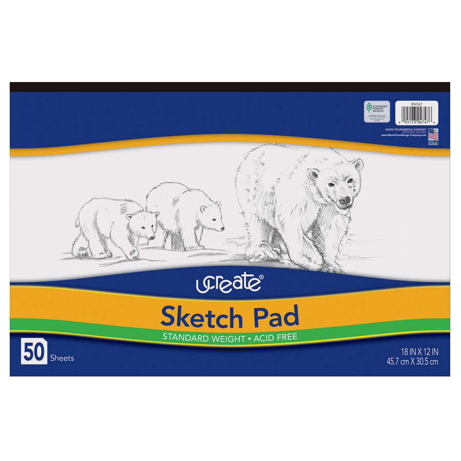 Medium Weight Sketch Pads - 50 Sheets - 18" x 12" - White Paper  Acid-free - Recycled - 50 / Pad