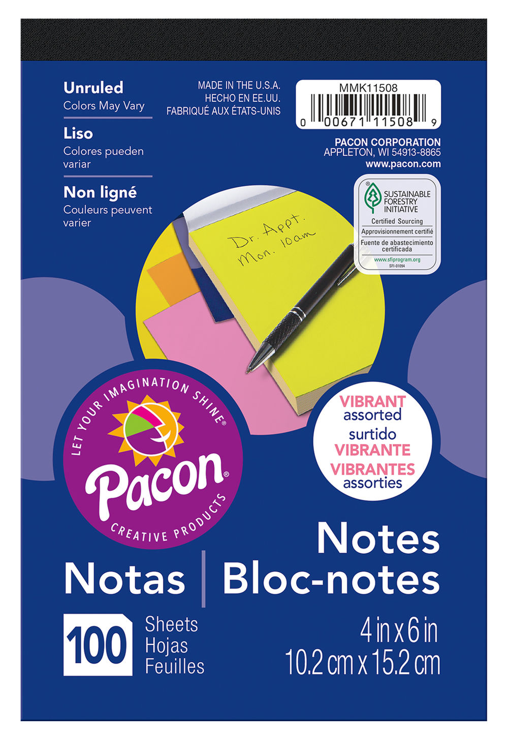Neon 4X6 Note Pad 100 CT