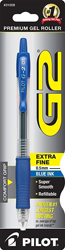 PILOT G2 Premium Retractable Rolling Ball Gel Pens, Extra Fine Point, Blue Ink