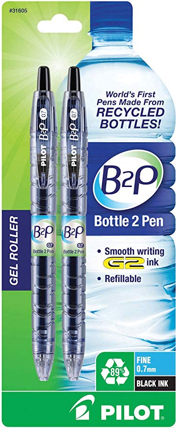 BeGreen Pen,B2P,Retractable Gel Pen,Black,2pk