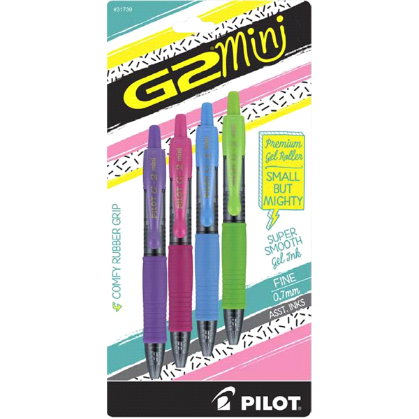 G2 Mini Retractable pen Assorted; Black, Blue, Turquoise, Red 4 pack