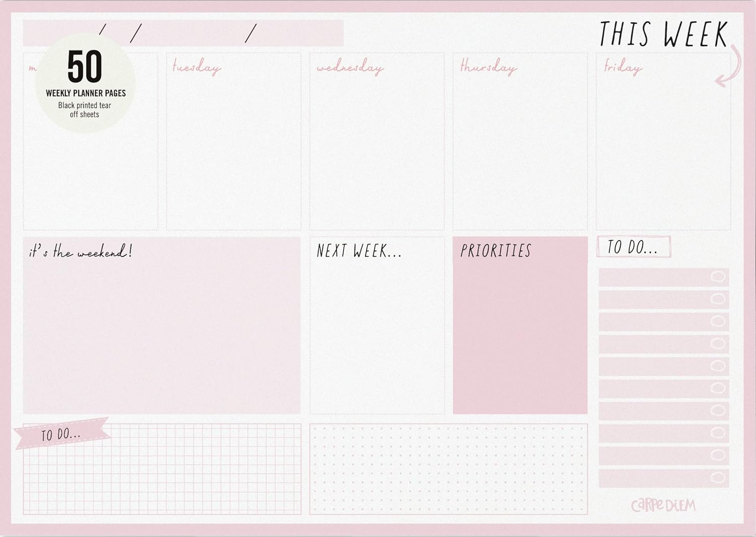 Weekly Planner Pad  ‎8.2 X 11.75 - Ballerina Pink