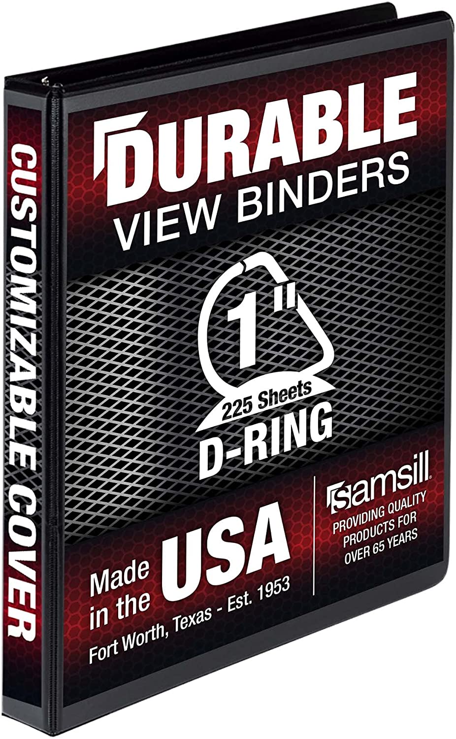 Samsill Durable 1 Inch D Ring Black Binder, Customizable Clear View Binder
