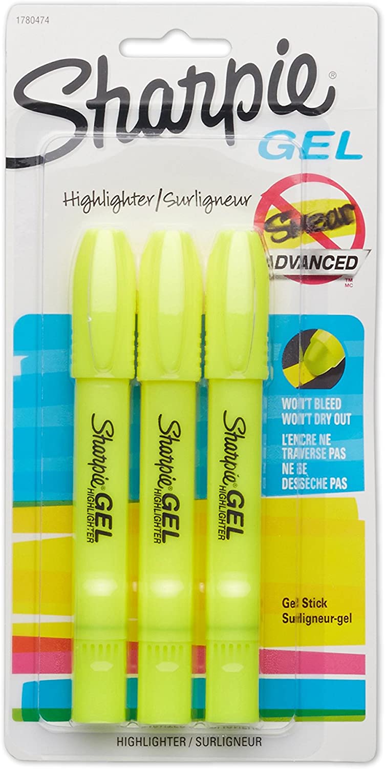 Sharpie Accent Gel Highlighter, Fluorescent Yellow, 3 Highlighters