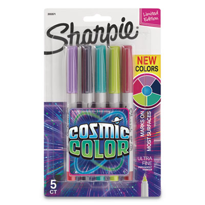 Cosmic Color Permanent Markers, Extra-Fine Needle Tip, Assorted Colors, 5/Pack