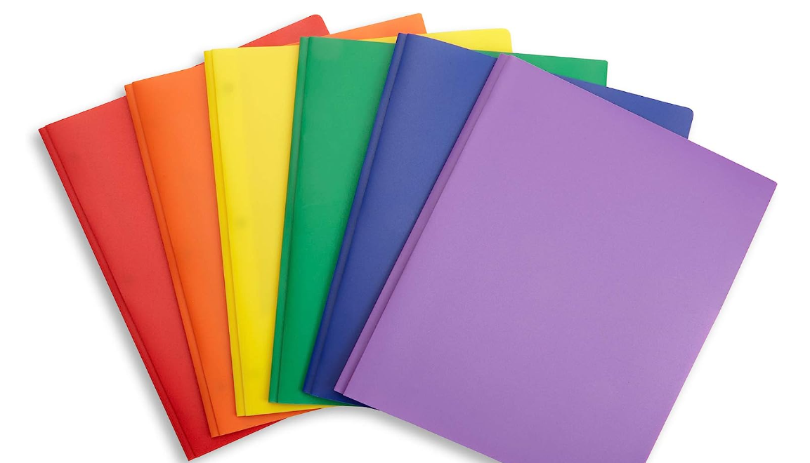 Poly Two-Pocket Folders with Fasteners assorted color 6/pk
