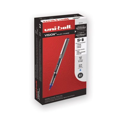 VISION Roller Ball Pen, Stick, Fine 0.7 mm, Blue Ink, Blue/Gray Barrel, Dozen